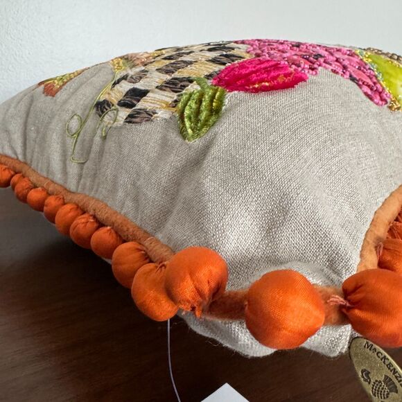 MacKenzie-Childs Cornucopia Beaded Embroidered Throw Pillow NWT Fall Decor 20x14 - Picture 6 of 13